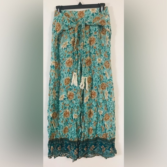 SIMPLEE Fringe Belt Floral Print Wide Leg Pants Size L - Picture 2 of 12